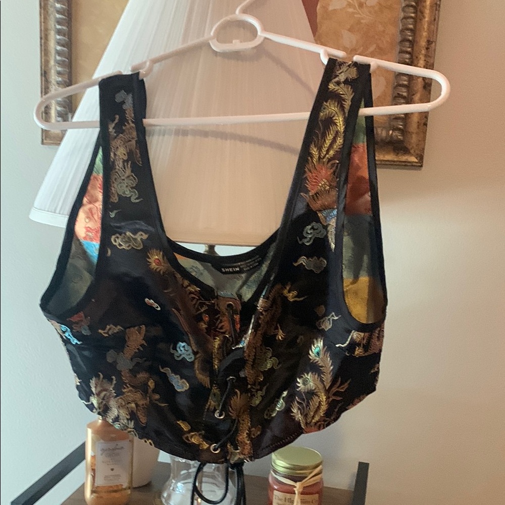 Black Embroidered Crop Top